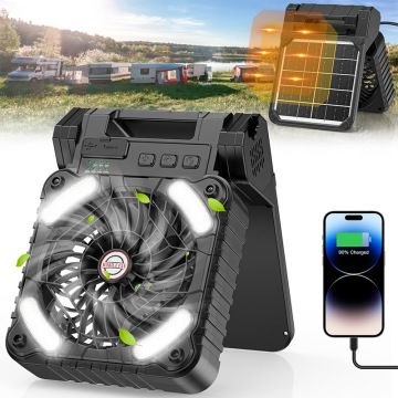 Portable Led Solar Camping Lights with Fan - Solar Rechargeable Fan for Outdoor