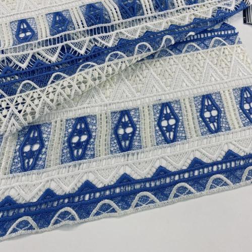 Baby Blue White Polyester Chemical Lace Embroidery Fabric