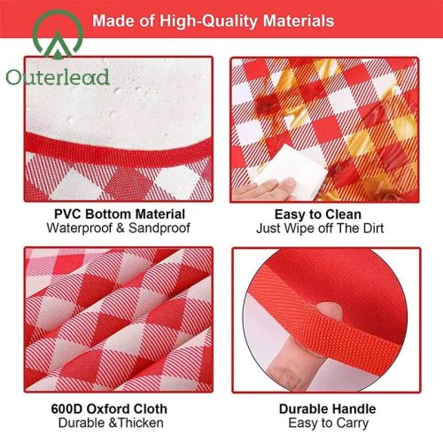 picnic mat waterproof Outdoor Waterproof Red Plaid Travel Beach Picnic Blanket Factory