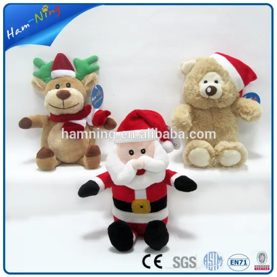 16cm plush christmas promotion gift Santa Claus deer and bear