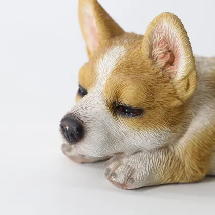 Handmade Polyresin Corgi Figurine - Sleeping Dog Statue for Home Decor