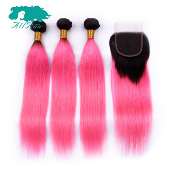 Pink Color Human Hair Bundles, Remy Hair Pink Color