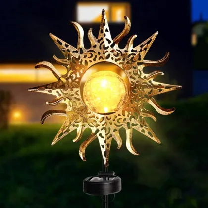 Garden Solar Lights: Crystal Glass Globe and Metal Moon Stake for Outdoor Yard Decor