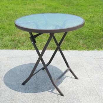 Portable Metal Tempered Glass Square Bistro Patio Folding Table