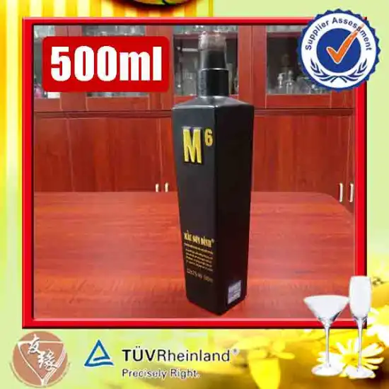 500ml custom made embossed black vodka fancy liquor bottles