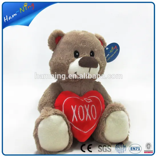 Plush valentine days toy bear hugging red heart stuffed bear