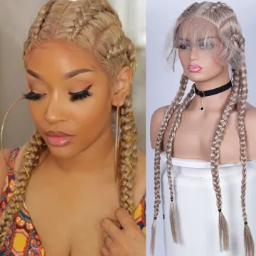 FZY Blonde  Braided synthetic hair wigs afro braided lace front wigs vendors with baby hair for women braid lace wig glueless