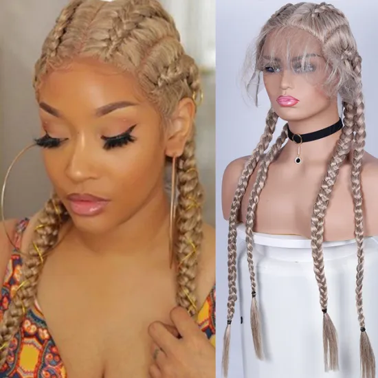 FZY Blonde  Braided synthetic hair wigs afro braided lace front wigs vendors with baby hair for women braid lace wig glueless