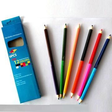 Double Color Wooden Pencils - 12 Colors, 6pcs Set, Hexagonal Shape, Perfect for School Kids