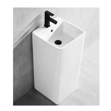 Luxury Solid Surface Ceramic Freestanding Square Basin Pedestal Sink