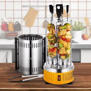 Electric Vertical BBQ Grill: 11pcs Stainless Steel BBQ Tools Included - Smokeless & Automatic Rotating Barbecue Skewer for Home Use