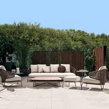 HJ HOME Outdoor Furniture Set: Rattan L-Shape Sofa, Aluminum Frame, Waterproof Fabric Chairs, Chaise, Couch, and Marble Coffee Table