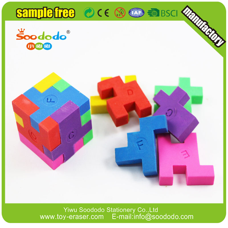 3D Coloré Mini TPR Ensembled Puzzle Cube Eraser