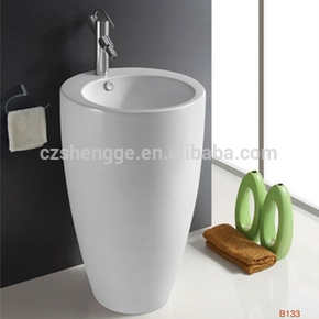 133 Porcelain round shape free standing one piece ceramic basin and ceramic sink