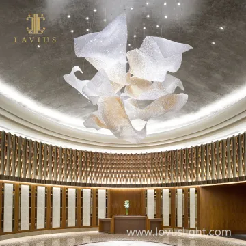 White ribbon custom shaped large modern hotel banquet chandelier ballroom lighting crystal chandeliers luxury