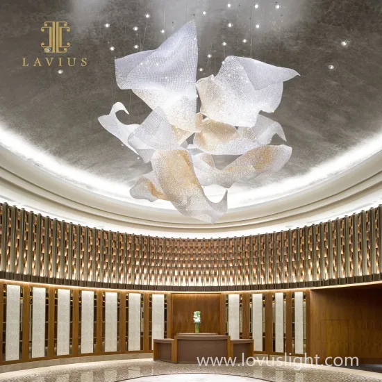 White ribbon custom shaped large modern hotel banquet chandelier ballroom lighting crystal chandeliers luxury