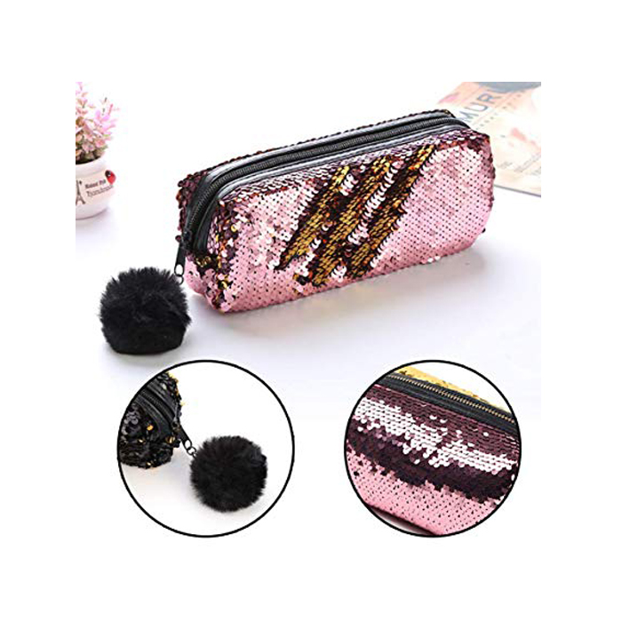Sequin Pink And Gold Pencil Case 2 Sequin Pink And Gold Pencil Case 2