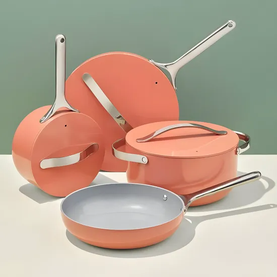 Pressed Aluminum Cookware Set with Ceramic Coating and Stainless Steel Handles