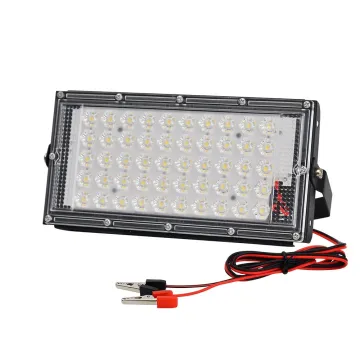 DC 12V Outdoor LED Flood Light - Cold White 50W With Battery and Alligator Clip, IP65 Waterproof