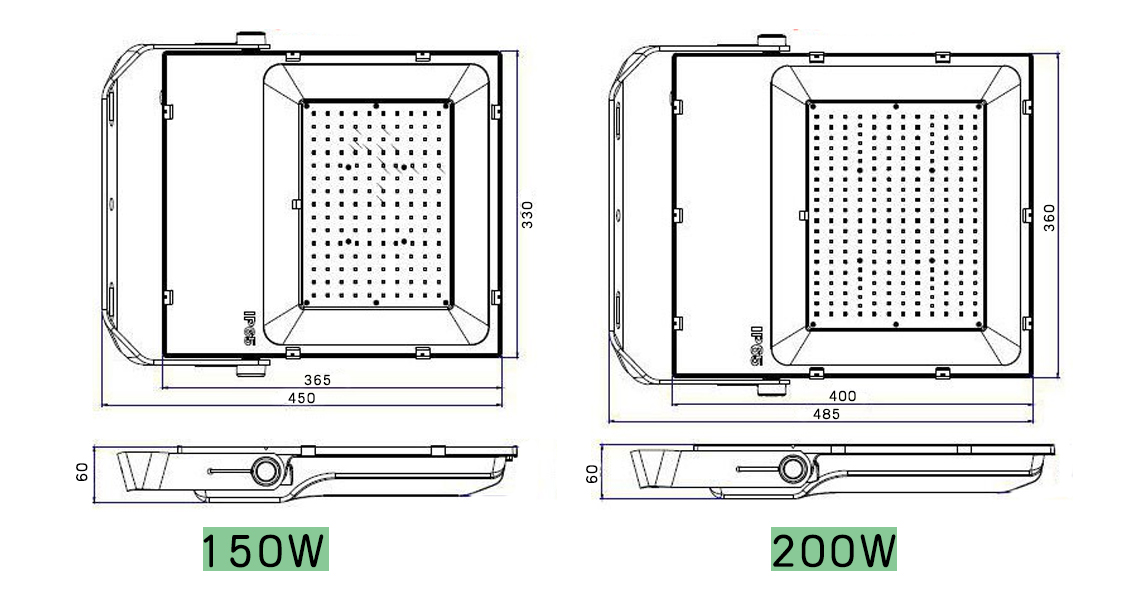 200w Led Flood Light demionsion 02