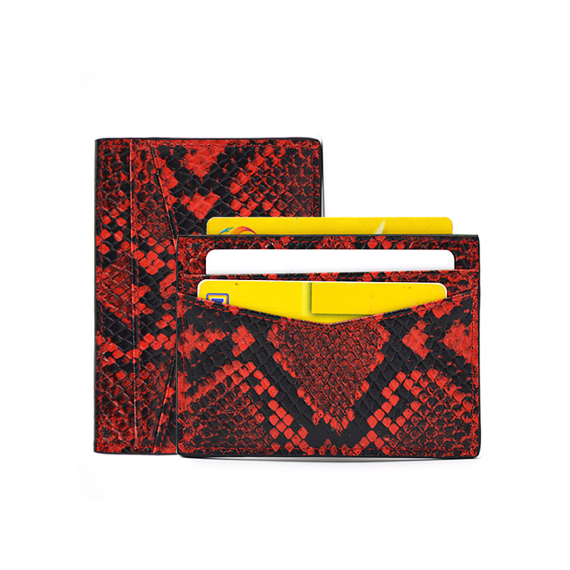 Porte-cartes de crédit en cuir mince avec peau de serpent python