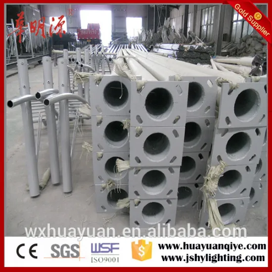 Steel round tapered pole street light columns with arms