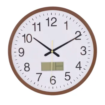 Round Analog Wall Clock with LCD Display
