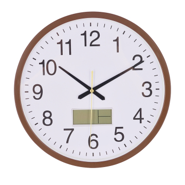 Round Analog Wall Clock with LCD Display