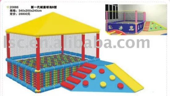soft ball pool with playhouse and climbing