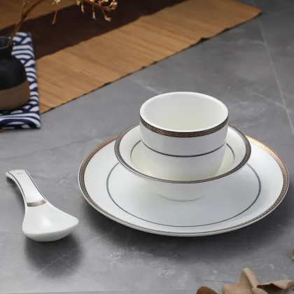 Royal Gold Ceramic Dinnerware Set - Custom Vintage Plate Tableware for Restaurants