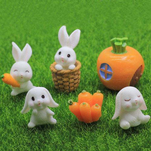 Cartoon Carota Conigli Fairy Garden Miniature Micro Landscape Decor Artigianato in resina animale Accessori per la decorazione domestica fai da te