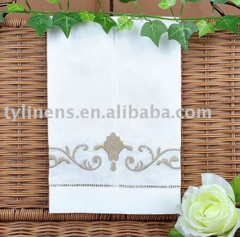 Linen machine embroidery and hemstitch guest towel