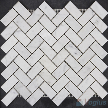 Carrara White Polished Herringbone Marble Mosaic
