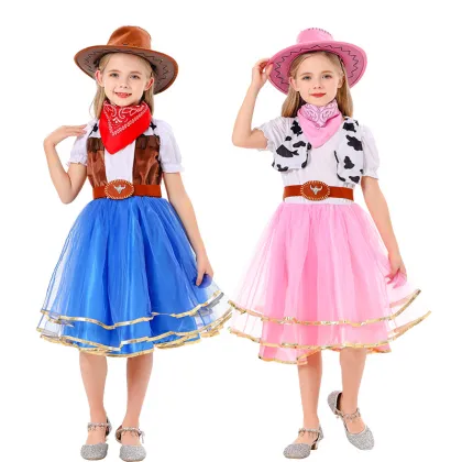 New Children's Princess Cosplay Costume with Denim Skirt for Masquerade