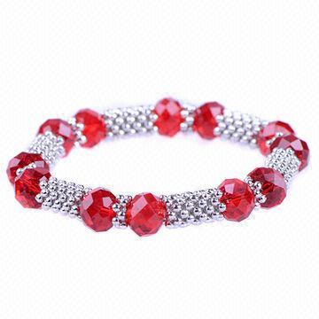 Small Flower Casting and Siam Faceted Glass Stretch Bracelet in Stock, Various Colors are Available