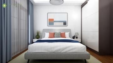 Grey Upholstery Queen Bed with High Glossy Wardrobe