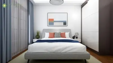 Grey Upholstery Queen Bed with High Glossy Wardrobe