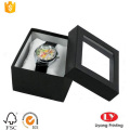 Caja de papel de joyería de reloj negro con ventana