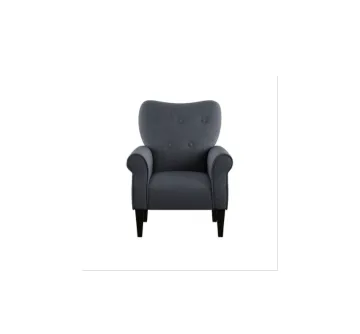 Buttoned Navy Blue Fabric Armed Accent Chair