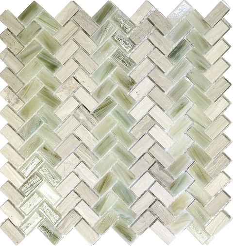 V shape green Marble mosaic glass tile