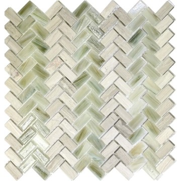 V shape green Marble mosaic glass tile