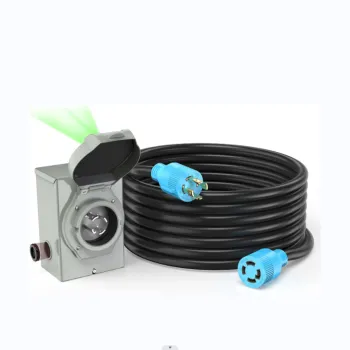 CircleCord 4-Prong 15ft 30Amp Generator Extension Cord with Inlet Box and Locking Connector - Heavy Duty NEMA L14-30P/L14-30R