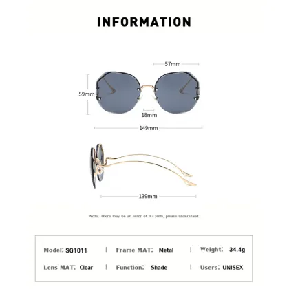 Luxury Brand Vintage Round Pink Rimless Metal Mirror Sun Glasses