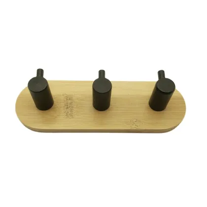 Top Selling Stainless Steel & Bamboo Black Hooks (3pcs) - Waterproof, Strong, & Durable Adhesive Hooks