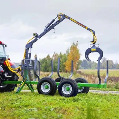 Timber Trailer with Crane and Grapple Boom for Forestry Applications