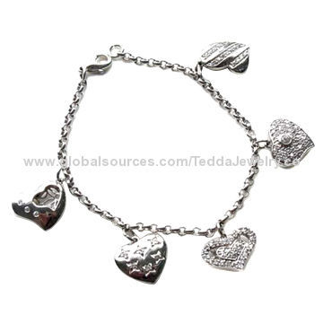 Beaded bracelets, made of brass and cubic zirconia without cadmium-, lead- and nickel-free