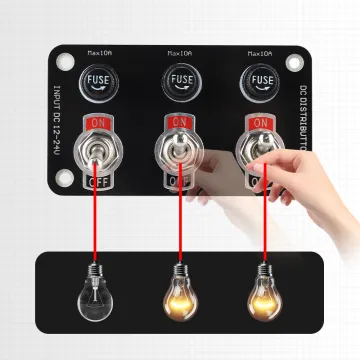 12V 24V 3 Gang With Fuse Control Automotive Car Marine Boat RV Camper Bus Toggle Metal Switch Panel