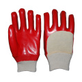 Red pvc coated gloves open back