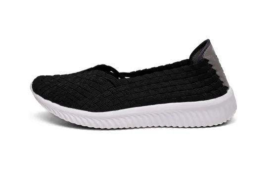 Lightweight Style Slip-ons Black Casual Woven Pumps