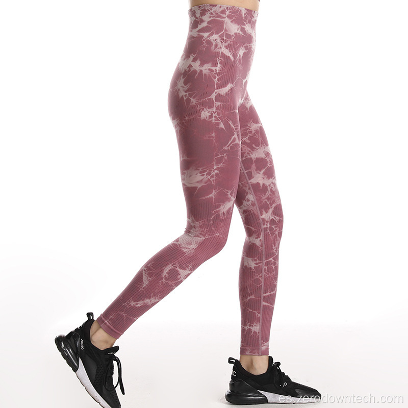 Nuevos pantalones de yoga de fitness al aire libre con estampado de teñido anudado sin costuras en Europa y América